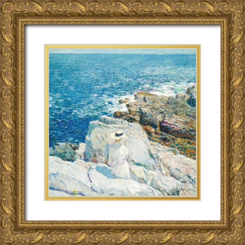 The South Ledges, Appledore  Gold Ornate Wood Framed Art Print with Double Matting by Childe Hassam, Frederick