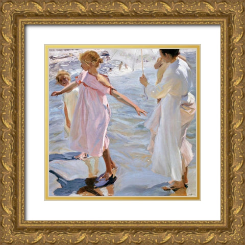 Time for a Bathe, Valencia Gold Ornate Wood Framed Art Print with Double Matting by Sorolla y Bastida, Joaquin