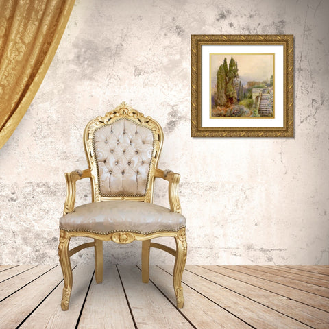 Terrace of Villa dEste, Tivoli, 1845 Gold Ornate Wood Framed Art Print with Double Matting by Roesler-Franz, Ettore