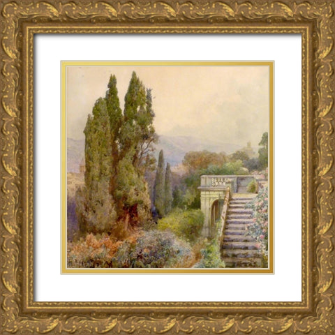 Terrace of Villa dEste, Tivoli, 1845 Gold Ornate Wood Framed Art Print with Double Matting by Roesler-Franz, Ettore
