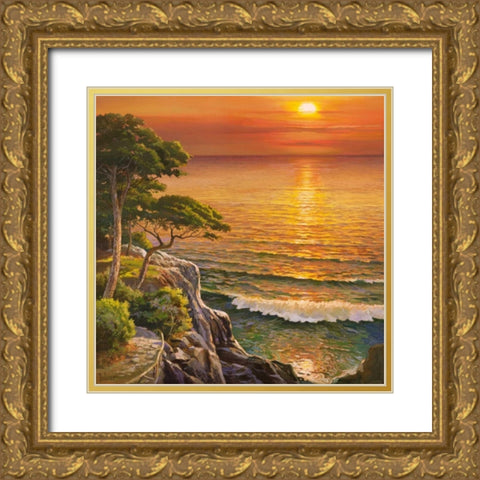 Tramonto sul Mediterraneo Gold Ornate Wood Framed Art Print with Double Matting by Galasso, Adriano