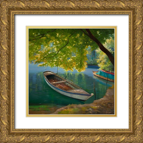 Barca sul fiume Gold Ornate Wood Framed Art Print with Double Matting by Galasso, Adriano