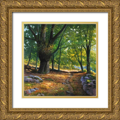 Luce nel bosco Gold Ornate Wood Framed Art Print with Double Matting by Galasso, Adriano