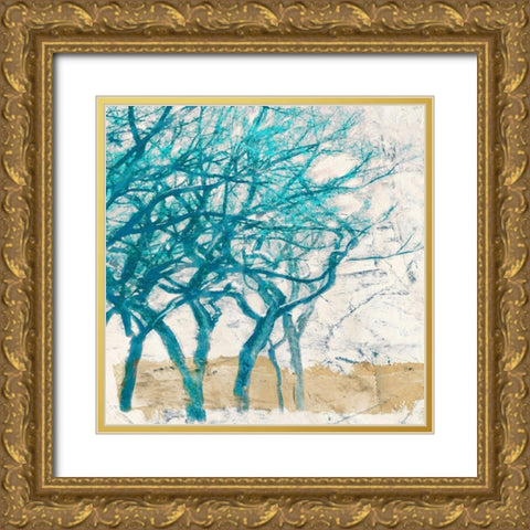 Turquoise Trees I Gold Ornate Wood Framed Art Print with Double Matting by Alessio, Aprile