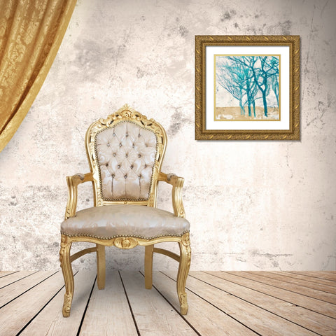 Turquoise Trees II Gold Ornate Wood Framed Art Print with Double Matting by Alessio, Aprile