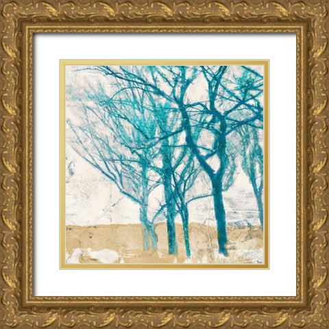 Turquoise Trees II Gold Ornate Wood Framed Art Print with Double Matting by Alessio, Aprile