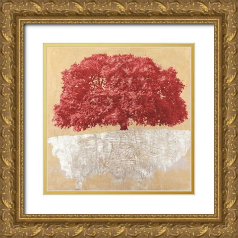Red Tree on Gold Gold Ornate Wood Framed Art Print with Double Matting by Aprile, Alessio