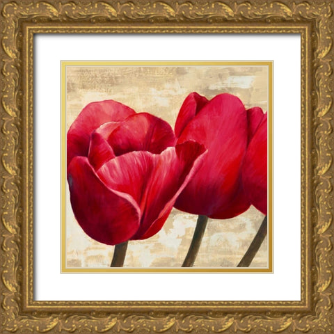 Red Tulips Gold Ornate Wood Framed Art Print with Double Matting by Ann, Cynthia