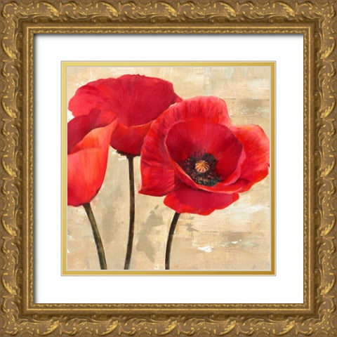 Red Poppies Gold Ornate Wood Framed Art Print with Double Matting by Ann, Cynthia