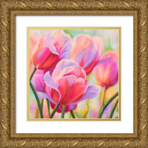 Tulips in Wonderland I Gold Ornate Wood Framed Art Print with Double Matting by Ann, Cynthia