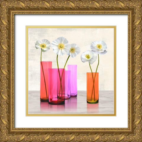Poppies in crystal vases (Purple I) Gold Ornate Wood Framed Art Print with Double Matting by Cynthia, Ann