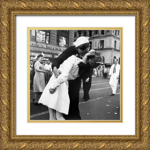 Kissing the War Goodbye in Times Square 1945 Gold Ornate Wood Framed Art Print with Double Matting by Jorgensen, Victor