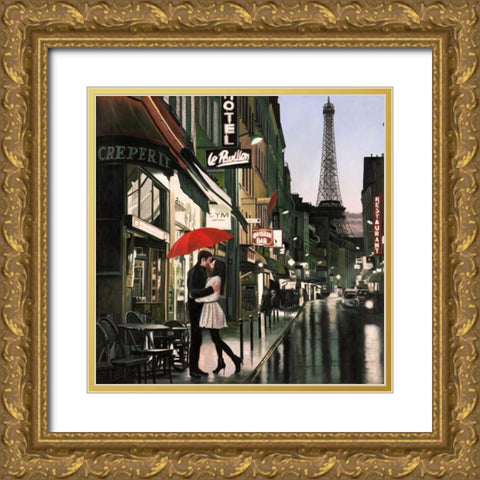 Romance in Paris Gold Ornate Wood Framed Art Print with Double Matting by Benson, Pierre
