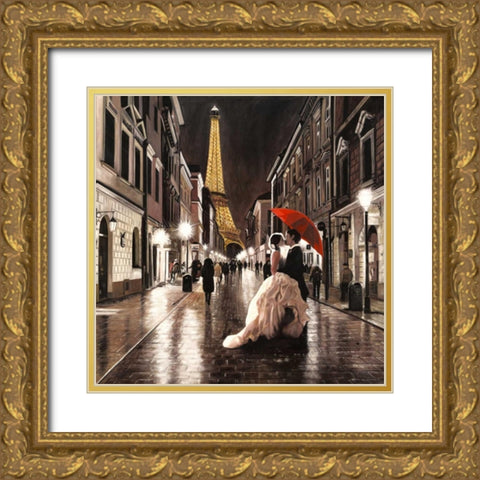 Kissing in Paris Gold Ornate Wood Framed Art Print with Double Matting by Pierre Benson