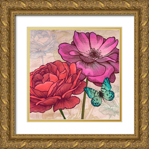 Roses and Butterflies (detail) Gold Ornate Wood Framed Art Print with Double Matting by Grant, Eve C.