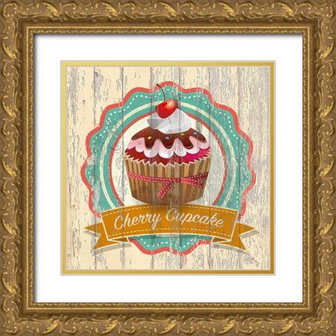 Cherry Cupcake Gold Ornate Wood Framed Art Print with Double Matting by Skip Teller