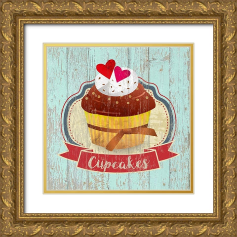Cupcakes Gold Ornate Wood Framed Art Print with Double Matting by Skip Teller