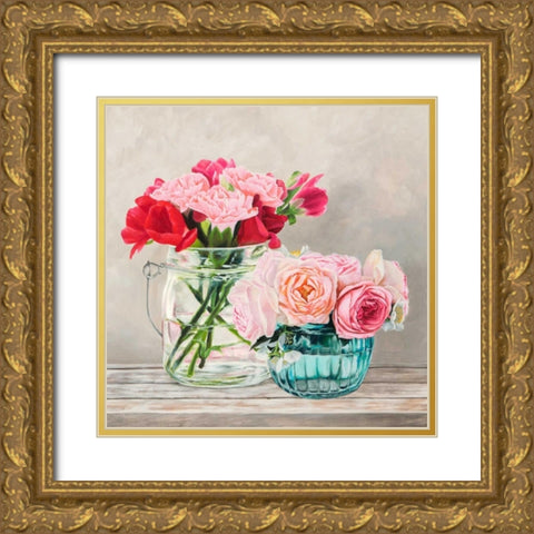 Fleurs et Vases Blanc I Gold Ornate Wood Framed Art Print with Double Matting by Dellal, Remy