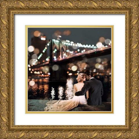Kissing in a NY Night- detail Gold Ornate Wood Framed Art Print with Double Matting by Loumer, Dianne