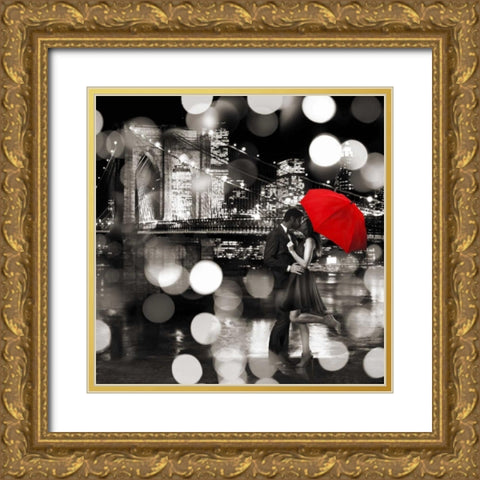 A Kiss in the Night- detail (BW) Gold Ornate Wood Framed Art Print with Double Matting by Loumer, Dianne