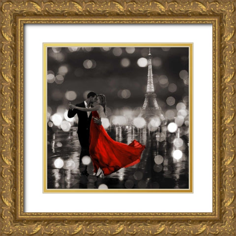 Midnight in Paris (BW) Gold Ornate Wood Framed Art Print with Double Matting by Loumer, Dianne