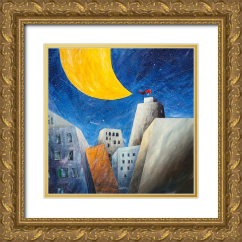 Sotto una grande luna gialla Gold Ornate Wood Framed Art Print with Double Matting by Larotonda, Donato