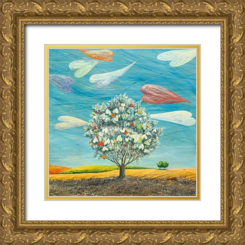 Cuori in volo Gold Ornate Wood Framed Art Print with Double Matting by Larotonda, Donato