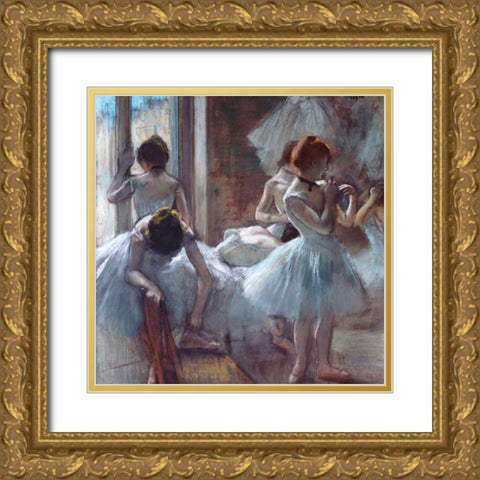 Dancers Gold Ornate Wood Framed Art Print with Double Matting by Degas, Edgar
