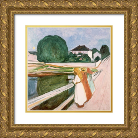 White Night Gold Ornate Wood Framed Art Print with Double Matting by Munch, Edvard