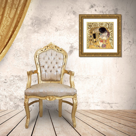 The Kiss Gold Ornate Wood Framed Art Print with Double Matting by Klimt, Gustav