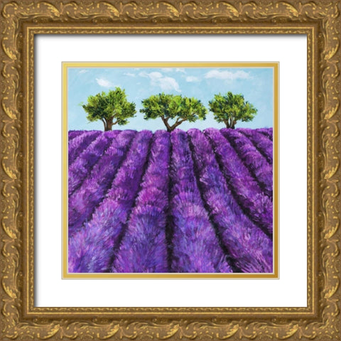 Filari di lavanda Gold Ornate Wood Framed Art Print with Double Matting by Germani, Massimo