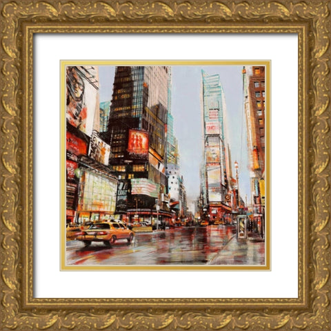 Taxi in Times Square Gold Ornate Wood Framed Art Print with Double Matting by Mannarini, John B.