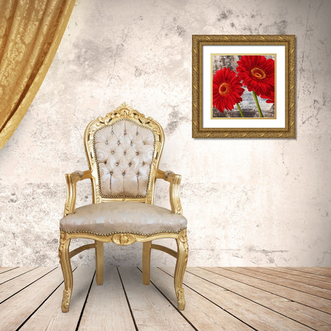 Red Gerberas I Gold Ornate Wood Framed Art Print with Double Matting by Thomlinson, Jenny