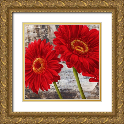 Red Gerberas I Gold Ornate Wood Framed Art Print with Double Matting by Thomlinson, Jenny