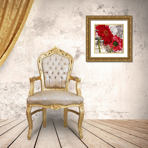 Red Gerberas III Gold Ornate Wood Framed Art Print with Double Matting by Thomlinson, Jenny