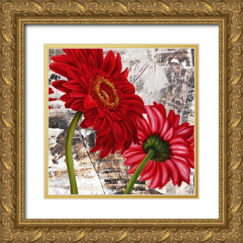 Red Gerberas III Gold Ornate Wood Framed Art Print with Double Matting by Thomlinson, Jenny