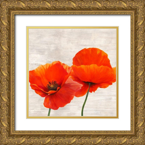 Bright Poppies II Gold Ornate Wood Framed Art Print with Double Matting by Jenny, Thomlinson