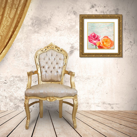 Funky Roses II Gold Ornate Wood Framed Art Print with Double Matting by Jenny, Thomlinson