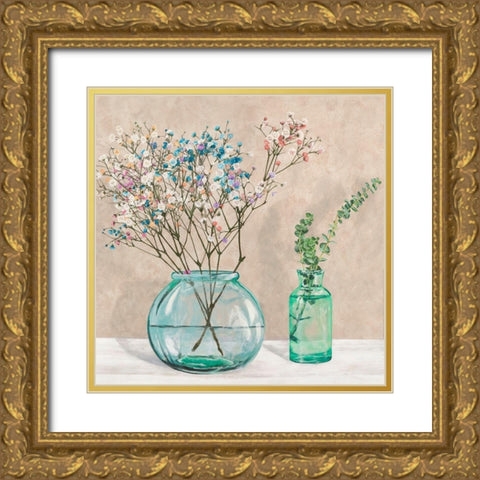 Floral setting with glass vases I Gold Ornate Wood Framed Art Print with Double Matting by Thomlison, Jenny