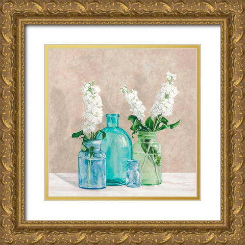 Floral setting with glass vases II Gold Ornate Wood Framed Art Print with Double Matting by Thomlison, Jenny