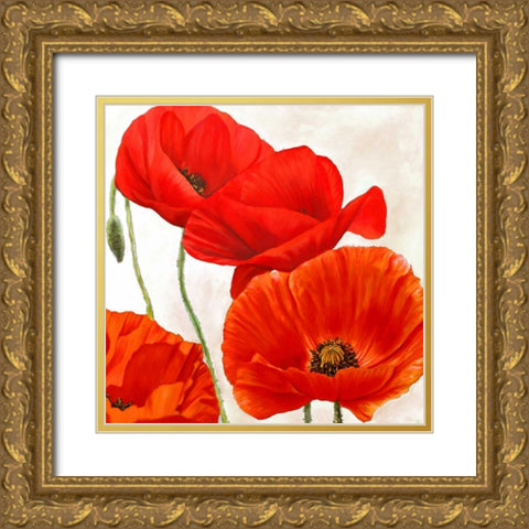 Poppies II Gold Ornate Wood Framed Art Print with Double Matting by Villa, Luca