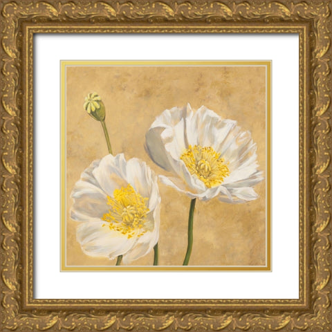 Poppies on Gold I Gold Ornate Wood Framed Art Print with Double Matting by Luca, Villa