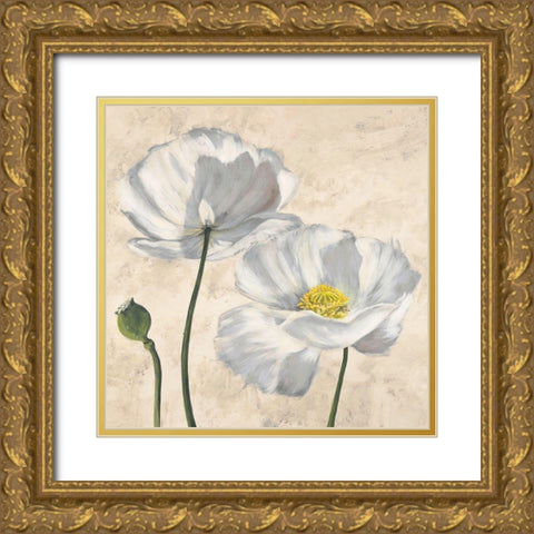 Poppies in White I Gold Ornate Wood Framed Art Print with Double Matting by Luca, Villa