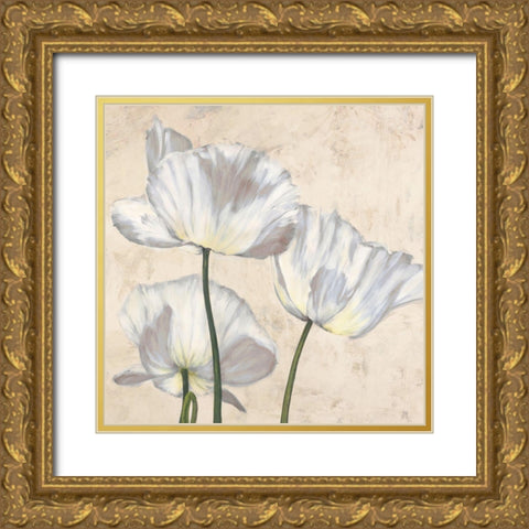 Poppies in White II Gold Ornate Wood Framed Art Print with Double Matting by Luca, Villa