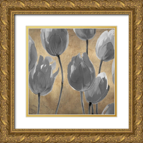 Grey Tulips I Gold Ornate Wood Framed Art Print with Double Matting by Villa, Luca