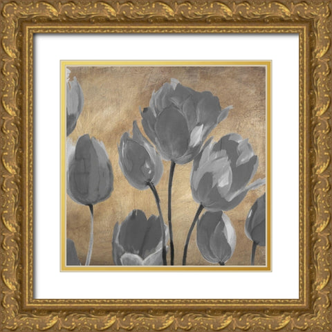 Grey Tulips II Gold Ornate Wood Framed Art Print with Double Matting by Villa, Luca
