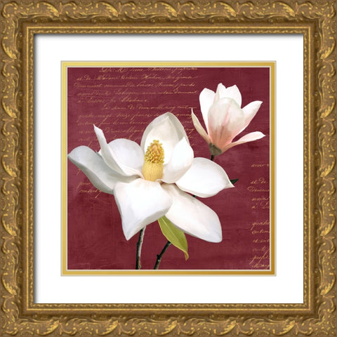 Burgundy Magnolia I Gold Ornate Wood Framed Art Print with Double Matting by Villa, Luca