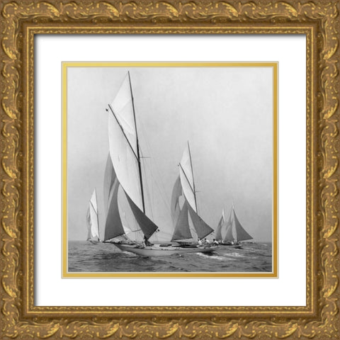 Sailboats Sailing Downwind 1920 Gold Ornate Wood Framed Art Print with Double Matting by Levick, Edwin