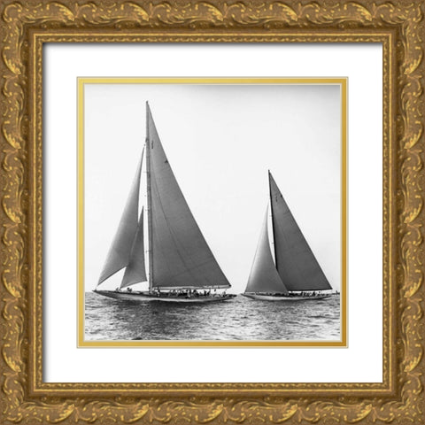 Sailboats in the Americas Cup 1934 Gold Ornate Wood Framed Art Print with Double Matting by Levick, Edwin