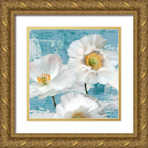 Washed Poppies (Aqua) I Gold Ornate Wood Framed Art Print with Double Matting by Sanna, Leonardo